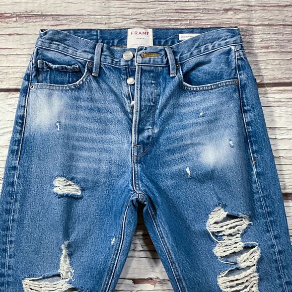 Frame Womens Jeans size 4 W27 Distressed Button Fly Frayed Skinny Ankle x29"insm - Picture 3 of 12